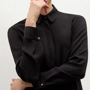 MM Lafleur Black Lagarde Shirt Silky Crepe Button Down